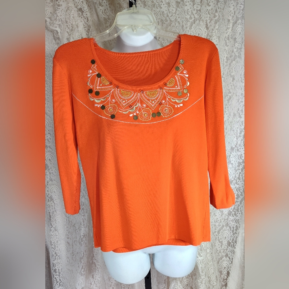 Knit Orange Sweater Fancy Accents NWOT